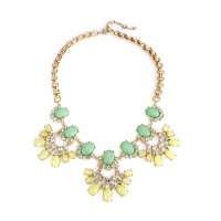 Glam Crystal Cabochons Fan Statement Necklace